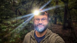 Martin Gebhardt mit Stirnlampe